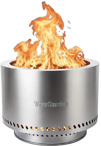VivaGarden Feuerstelle für den Außenbereich, 49,5 cm, rauchfreie Feuerstelle mit Tragetasche, Edelstahl-Feuerstelle für Camping, Hinterhof, Terrasse, Lagerfeuer & Gartentreffen (Silber)