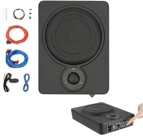 Slimline-Subwoofer, 8 Zoll Slimline-Auto-Subwoofer, 600 W Aktivlautsprecher unter dem Sitz, Fernbedienung und Bass-Einstellknöpfe, eingebauter Verstärker, für Autos, LKWs, Limousinen