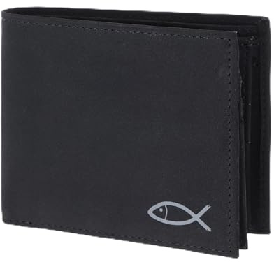Oxmox Geldbörse Herren/Portemonnaie Damen | Wallet mit RFID Schutz | New Cryptan (Vegan) | 5 Kreditkartenfächer | Querscheinbörse Querformat | schwarz | Freedom Fish Print Grey