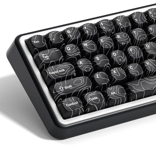 dagaladoo Black Topographic Keycaps Set,MOA Profile PBT Key caps100 Percent,Dye-Sub 129-key Custom Keyboard Keycap for 100% 75% 65% 60% TKL US Layout Mechanical Keyboard