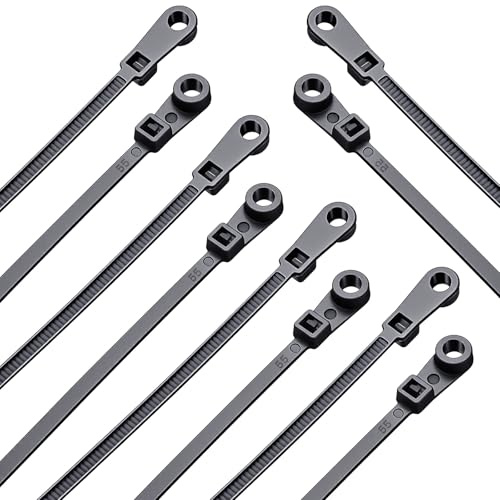 100Pcs Secure Cable Ties with Loops, 7.8 Inches/20cm Round Hole Self-Locking Ultra-Cold Resistant Screw Hole Cable Tie, Multi-Purpose Self-Locking Nylon Cord Management, Can Be Fixed with Screws