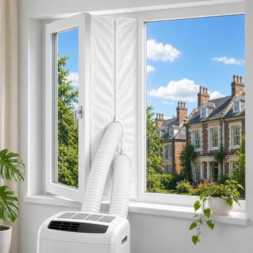 UtauHom 2 Pack AC Window Seal for Portable Air Conditioner & Tumble Dryer 300cm - Upgraded Dual Zippers & Non-Marking Adhesive, Hot Air Block Kit, Universal for Casement Windows