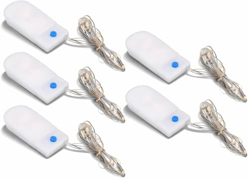 5 Stück LED Lichterkette Mini 1 Meter 10 LEDs Warmweiß Mit Batterie | CR2032 Inklusive, Für Party Und Deko, Flexibel, Batteriebetrieben, Fünf Stücke, Set, Dekoration, Wasserdicht, Kompakt