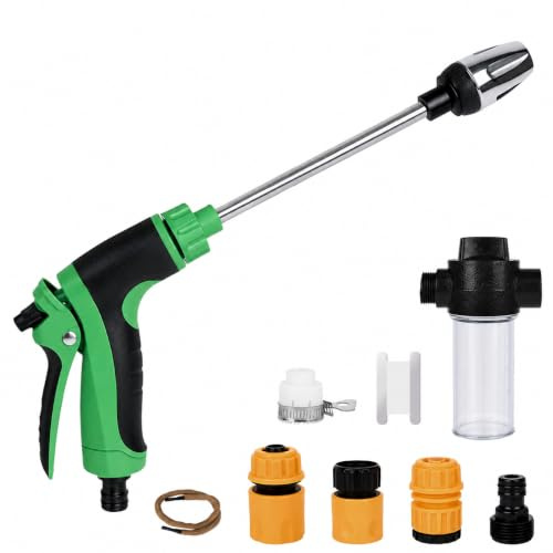 Power Jet Pistolet haute pression pour tuyau d'arrosage avec accessoires, pistolet pulvérisateur réglable en métal haute pression pour irrigation du jardin, lavage de voiture, douche pour animaux