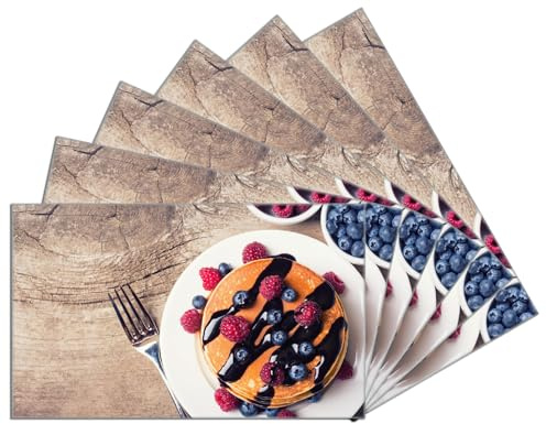 Wallario 6er Set Frühstücksbrettchen aus Glas, Glasunterlage, Glasbrettchen Pancakes mit Beeren, Größe 14 x 23 cm, Sicherheitsglas