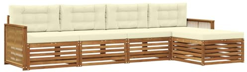 vidaXL Outdoor-Sofagarnitur mit Kissen 5 pcs Natur und Creme, Garten, modernes Outdoor-Sofa, Sitzgruppe für die Terrasse, gemütliche Loungemöbel