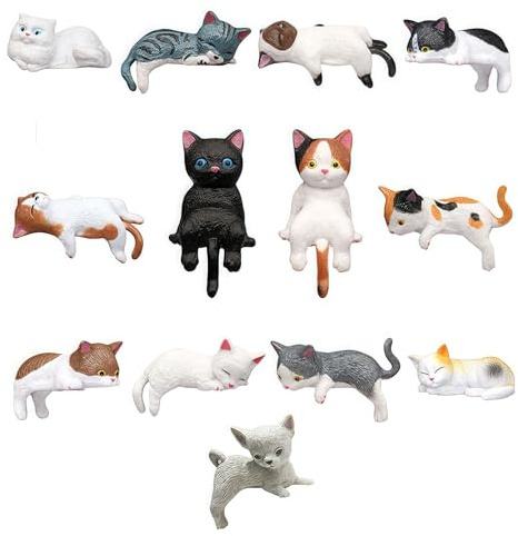 Domefahaso 13 realistiska minikattfigurer konstharts inredning | Flerfärgade detaljerade djurfigurer av konstharts, snygg dekoration för vardagsrum