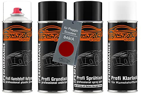 TRISTARcolor Vernice per moto Kit bombolette spray per paraurti di plastica per Piaggio Scooters 849/A Rosso Antares C.Metallic Perl