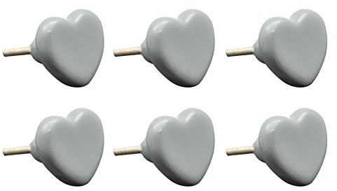 Nicola Spring Keramikschrankknöpfe - Graues Herz - Packung Von 6