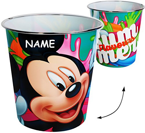 Papierkorb/Behälter - - Mickey Maus - incl. Name - 8 Liter - aus Kunststoff - Spielzeugkorb/Popcornschüssel/Mülleimer Eimer - auch als Blumentopf nu..