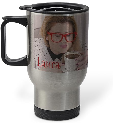 Tasse thermos personnalisée. Tasse à café thermos. Cadeaux personnalisés avec photo. Tasse en acier inoxydable. Tasse thermique. Sans BPA. Capacité de 450ml. COULEUR MÉTALLIQUE