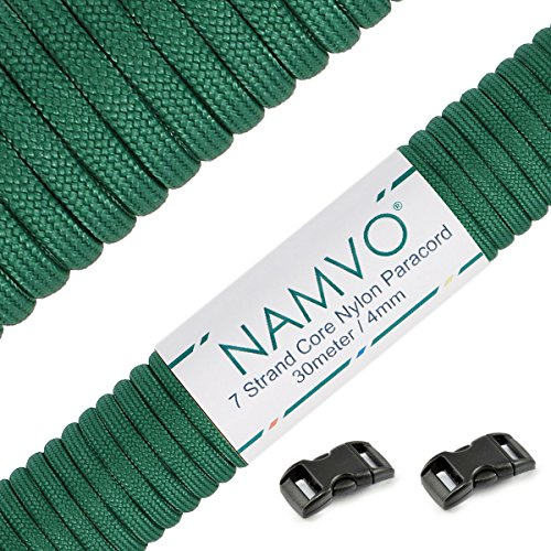 Namvo 550 Paracord Mil Spec Tipo III Cavo a 7 Corde a Paracadute Lunghezza Totale 100ft / 30 Metri, Verde