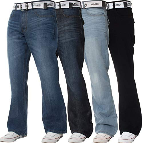 BRAND KRUZE Jean Coupe Jambe Semi-évasée Coupe Large Toutes Tailles pour Homme(Noir, 44W / 32L)