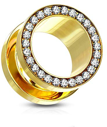 beyoutifulthings Ohr-Tunnel Zirkonia-Kranz Gold Clear Ohr-Piercing Edelstahl Ohr-Schmuck Screw Fit Flesh Plug Schraub-Verschluss 4mm