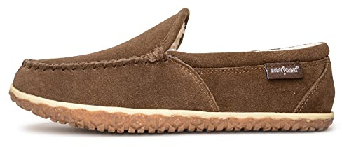 Minnetonka Men's Tilden Moccasin Suede Indoor and Outdoor Slippers, Autumn Brown, 10 M