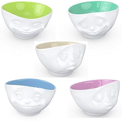 FIFTYEIGHT PRODUCTS TV Tassen 5er Schalen Set groß 500 ml 'glücklich, grinsend, küssend, schmollend, verträumt' innen farbig
