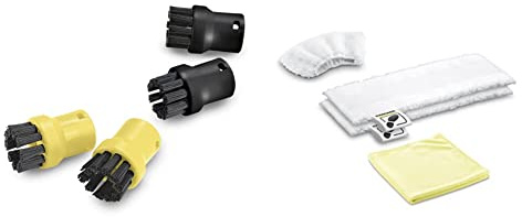 Kärcher Set de Nettoyage Microfibre pour Cuisine Accessoire pour nettoyeurs Vapeur Easy Fix & Kärcher Set de Brosse Ronde Accessoire pour nettoyeurs Vapeur