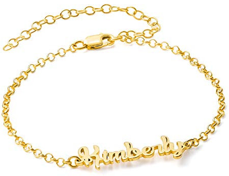 MYKA Bracelet de Cheville avec Prénom en Argent 925 ou Plaqué Or - Collier pour Elle (Or Vermeil)