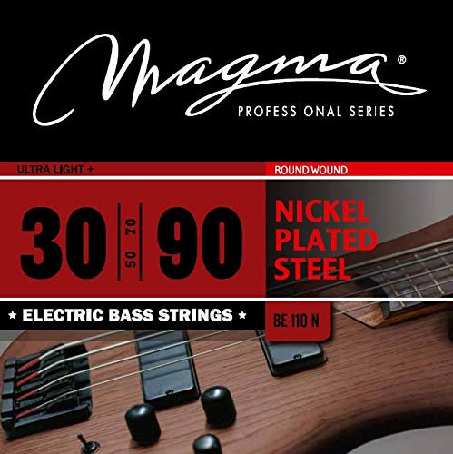 Magma - 1 set di corde per basso elettrico in acciaio nichelato - tensione ultra leggera +, scala 34 pollici - set di 4 corde (.030 - .050 - .070 - .090) - BE110N