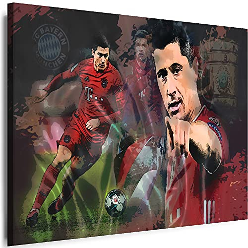 Julia-Art - Bilder R.Lewandowski Fußball 70 x 50 cm Leinwandbilder XXL - 1 Teilige Wandbilder Kunstdrucke w-a-2065-14