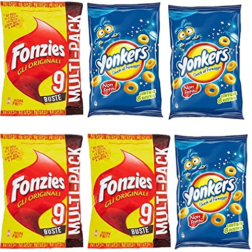 3x Fonzies Maissnack mit Käse 9 Portionstüten á 23g chips + 3x Yonkers 8 Portionstüten á 120g Käsechips