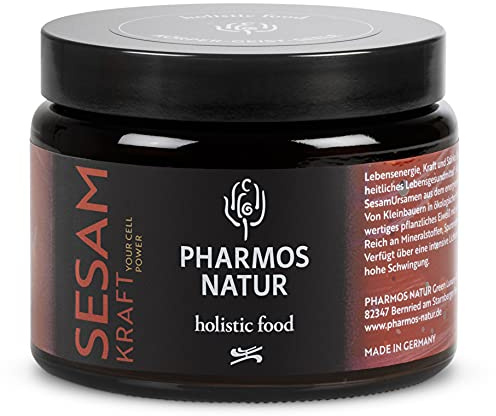 Pharmos Natur schwarzer Bio Sesam Samen 250 g - Pulver Ursamen für Knochen und Muskeln – Sesamkraft – Vegan