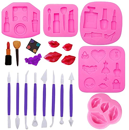Woohome 14 Pz Moldes de Fondant Moldes de Maquillaje para Tartas, 3D Moldes de Pastel de Silicona Fondant para Postres Dulces Suministros Para Pasteles