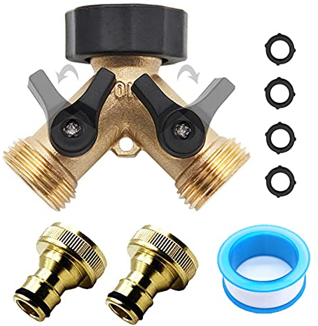 Resszo Hose Splitter, Tap Y Splitter Brass Manifold Two Way Washing Machine Hose Connector 3/4, 2 Way Tap Connector with Individual On/Off and Two Quick Connector