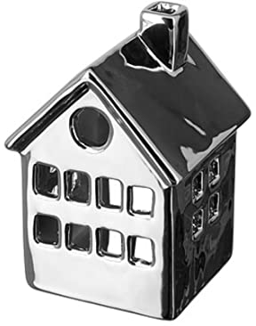 Fink silberner Teelichthalter 12x8 cm in Form eines Deko-Hauses aus Keramik