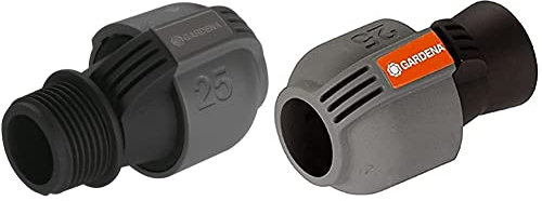 Raccord Mâle de Gardena : Raccord des Conduites aux Électrovannes et Raccordement Direct à l'Installation & Raccord Femelle : Raccord pour Tuyaux et pour Raccordement, 25 mm à Filetage Femelle 3/4