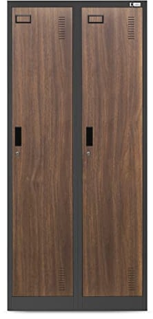 Jan Nowak Spind Schrank, Metallschrank, Schließfachschrank | 2 Abteile mit Kleiderstange, Trennwände, Lüftungsschlitze, 4 Kleiderhaken pro Abteil, Metall | 180 cm x 80 cm x 50 cm, Anthrazit/Nussbaum