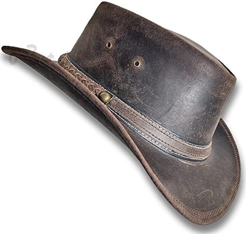 Oztrala Hut Leder Australian Oiled Outback Aussie Western Cowboy Herren Damen Bushman HL31, braun, S