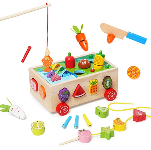 NUKied Montessori Holzspielzeug für Kinder,7 in 1 Holzspielzeug Lernspielzeug,1+ Jahr Lernspielzeug Farmspiel für Kinder,Lustiges Gemüse Ernten Spielzeug,Geschenk für Kinder Kleinkind ab 2 3 4 Jahr