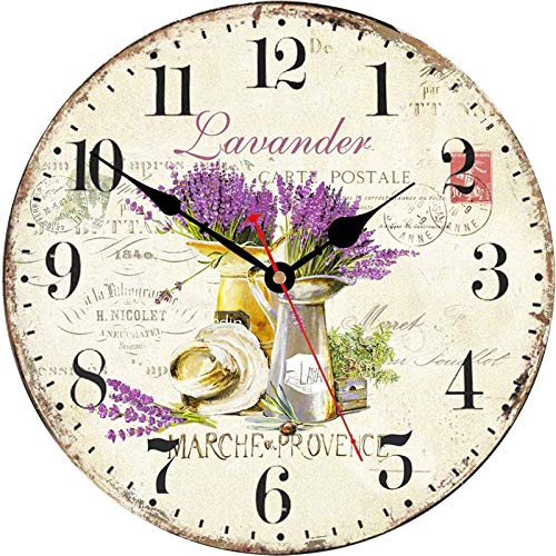 TAHEAT 30 cm Vintage Viola Lavanda Orologio da Parete, Silenzioso Legno Floreale Shabby Chic Orologio da Parete per Cucina/Bagno/Soggiorno/Sala da Pranzo/Camera da Letto