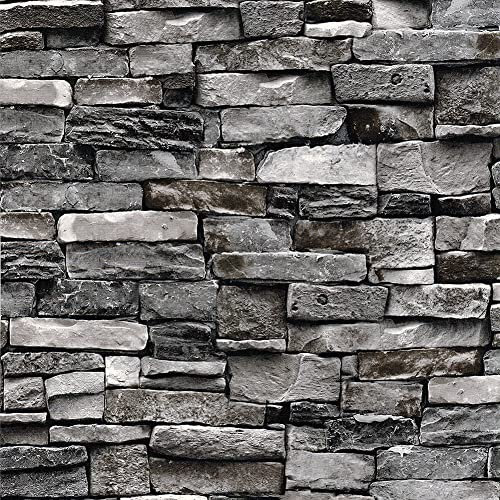 Warmiehomy Brick Wallpaper 53cm x 9.5m 3D Non-Woven Wall Paper Roll for Living Room, Cafe and Bar, Ink Grey