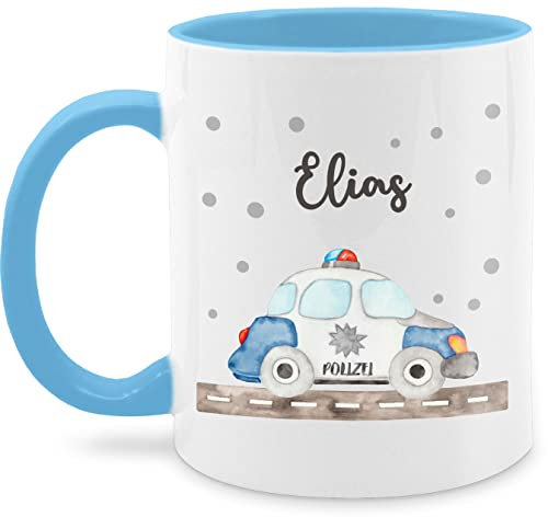 Tasse Tassen 325ml - Polizei Blaulicht Bundespolizei Polizeiauto Polizist - 325 ml - Hellblau - geschenke für werden polizistin personalisierte polizisten name kinder junge fuer auto kindergarten