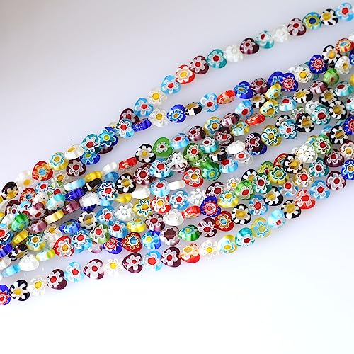 Okkop 50 Pcs Lampwork Millefiori Glasperlen Flache Herz Abstandshalter Perlen für DIY Schmuck Armband Neclace Memorial Day Geburtstagsgeschenk(heart-shaped)