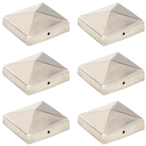 vidaXL 6x Pfostenkappe Pyramide Zaunkappe Pfahlkappe Zierkappe Abdeckkappe Zaunpfahlkappe Pyramidenkappe Kappe für Pfosten Edelstahl 81x81mm