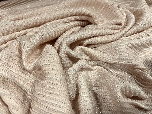 Jersey-Stoff, plissiert, metallisch, Meterware, Lurex Sparkle, Hautton und Silber