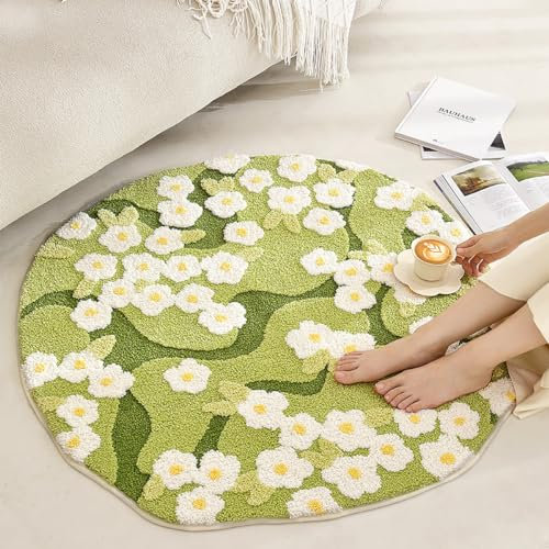KRYCRHIA Moosteppich, unregelmäßiger 3D-Teppich, Blumen, Gras, Moos, Teppich für Wohnzimmer, Schlafzimmer, ästhetische Dekoration, Bodenmatte, Innenbereich, Plüsch, zotteliger Teppich, rutschfest,