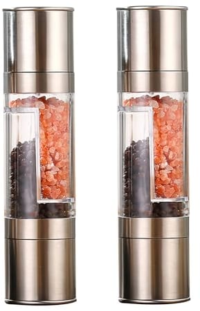 Viitech 2 Pcs Salt and Pepper Grinder, 2-in-1 2-Head Stainless Steel Manual Salt and Pepper Mill, Adjustable Coarseness Refillable Spice Grinder Shakers for Cooking and Baking, XXEU-1030-4412843