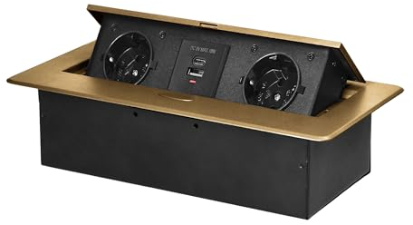 Miratic Bloc Prise Encastrable Plan de Travail avec Bord Plat et 2 Prises Schuko Multiprise Bureau avec 2X USB Type A et C Adaptée à la Norme Allemande Bloc Prise Escamotable (Schuko) (doré)