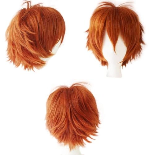 Dcbaboo Perücke Orange Perücke Halloween Damen 30cm Perücken Dunkelorange Kurz Perücke Herren Männer Cosplay Wig Anime Perücke Glatt Gerade Synthetisches Haar Kostüm Party Karneval Perücke mit Pony