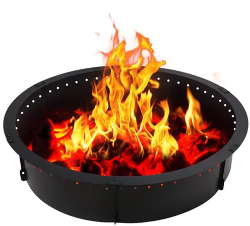 Outafurnia Feuerschalenring, 101,6 cm, großer runder Einsatz, Feuerstelle für Outdoor-Feuerauskleidung, Holzverbrennung, robuster Metall-Lagerfeuerring über oder im Boden, schwarz, 101,6 cm