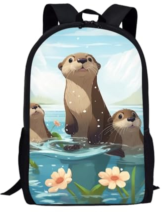 Belidome Entzückender Kinder-Schulrucksack mit Seitentaschen, groß, leicht, Tagesrucksack für Jungen und Mädchen, Otter-Stil, Einheitsgröße