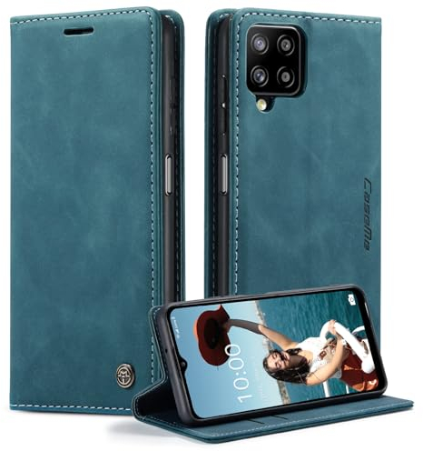 Cracedily Coque pour Samsung Galaxy A12 Pochette, Etui Protection Housse Premium en Cuir PU,Etui à Rabat Pochette de Portefeuille Étui pour Samsung Galaxy A12 Case, Bleu Vert
