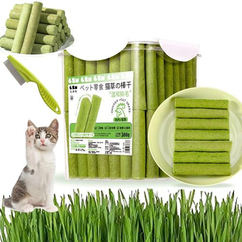 Cat Grass Sticks for Indoor Cats, Cat Grass Teething Stick, Cat Catnip Chew Sticks, Natural Cat Grass Sticks Molar Rod for Hairball Removal (60PCS)