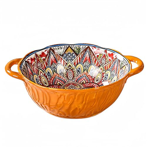 Dowbom Grand bol à ramen en céramique avec poignée - Passe au four et au micro-ondes - Orange - 1000 ml