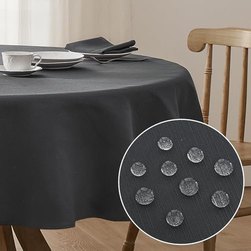 Softalker Tischdecke Outdoor rund 140 Grau Abwaschbar Wasserabweisend Abwischbar Leinen Struktur Fleckschutz rundes Tischtuch Deko für Draußen Party Geburtstag Silvester Weihnachten Garten