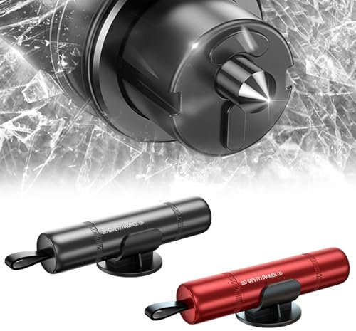 Taglia Cinture di Sicurezza e Rompivetro, 2 Pezzi Rompi Vetro Auto Emergenza, 2 in 1 Rompivetro, Martelletto Vetri Auto, Rompivetro Auto e Taglia Cintura Adatto per Fuga di Emergenza in Auto(Nero+Ross